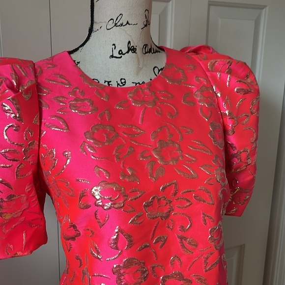 NWT Lilly Pulitzer Pratt Puff sleeve pink gold brocade top Sz XS SM - Picture 6 of 13